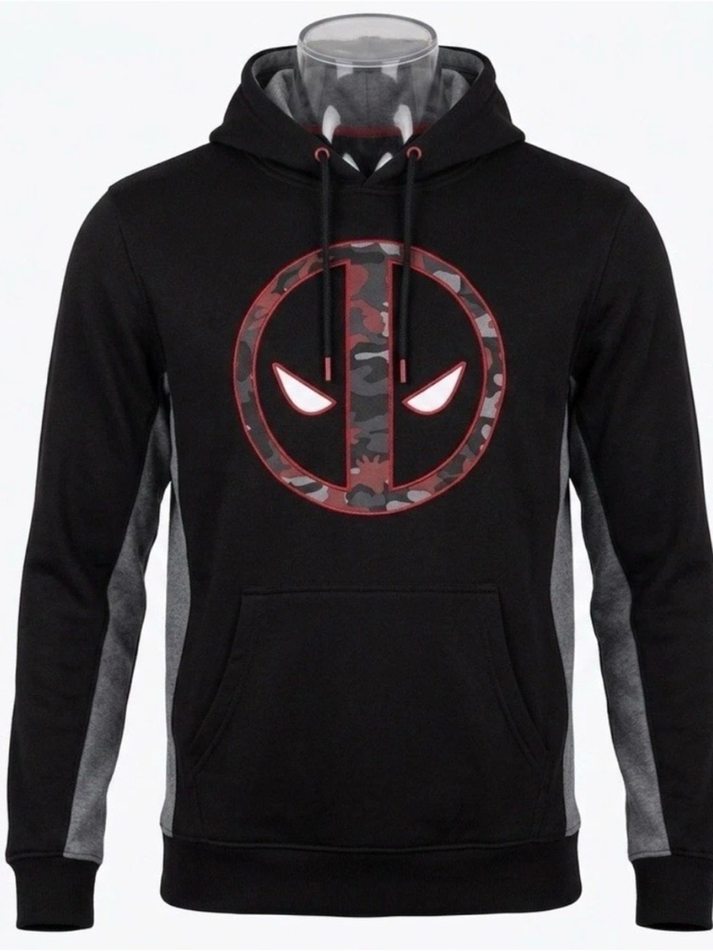 Marvel Deadpool Hoodie Men’s Size M Black Red Camo Logo Pullover Sweatshirt